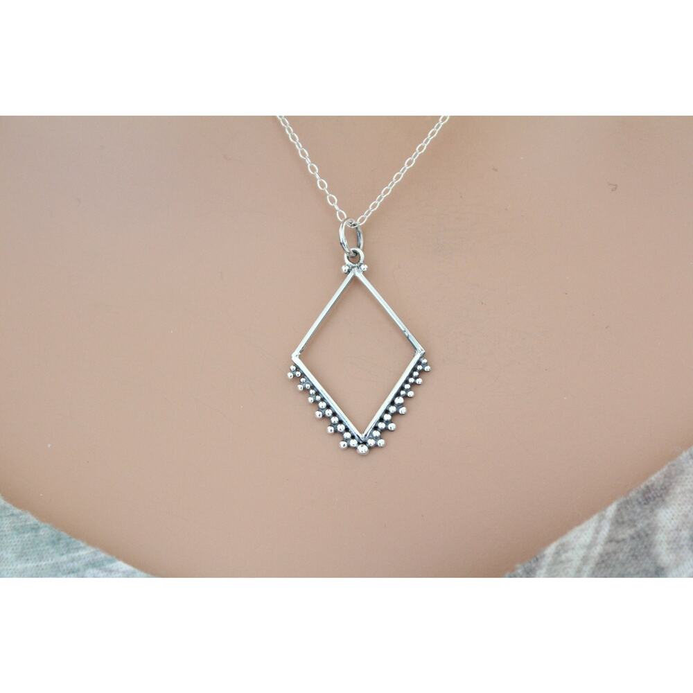 Sterling Silver Diamond Charm with Granulation Necklace